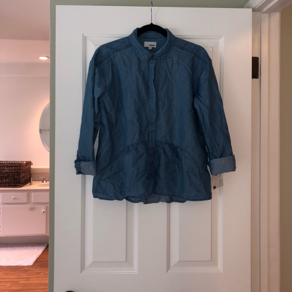 Sonoma Denim Button Up Shirt with Ruffle